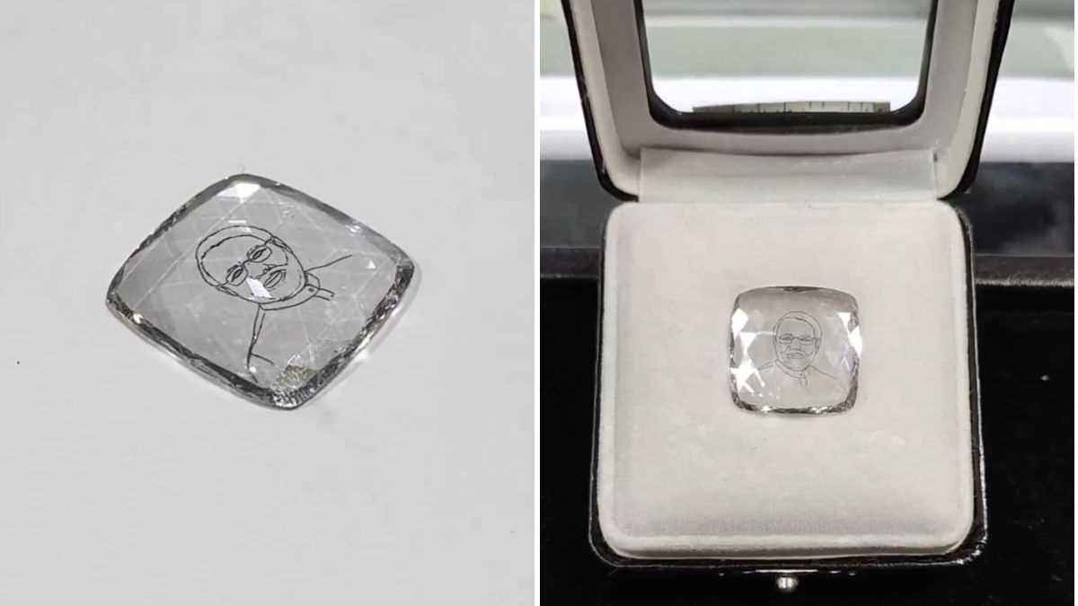 सूरत में हीरा कारीगरों ने बनाया मोदी डायमंड, देखने पहुंचे हर्ष संघवी